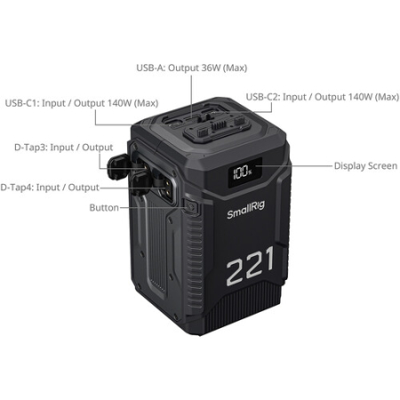SmallRig 5865 T221 - akumulator V-Mount z odpornością Triple-Proof - szczegóły, porty